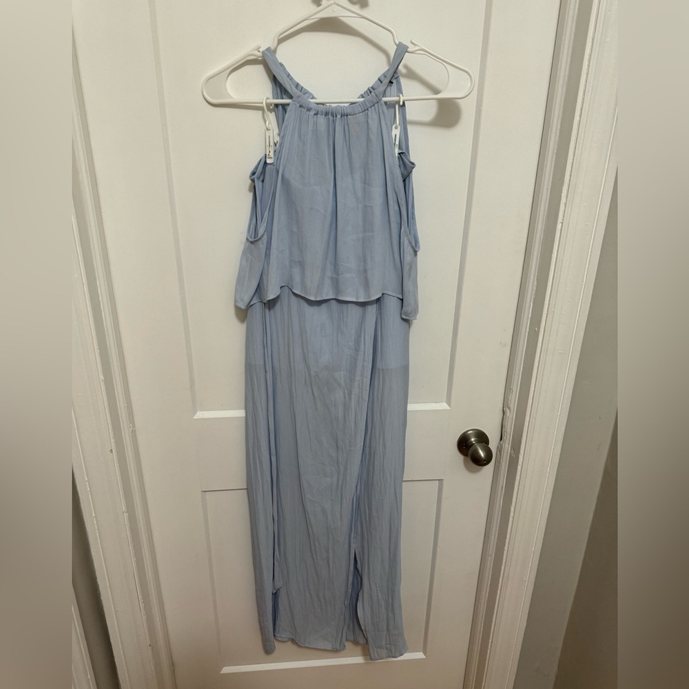 Two piece sky blue skirt halter crop set